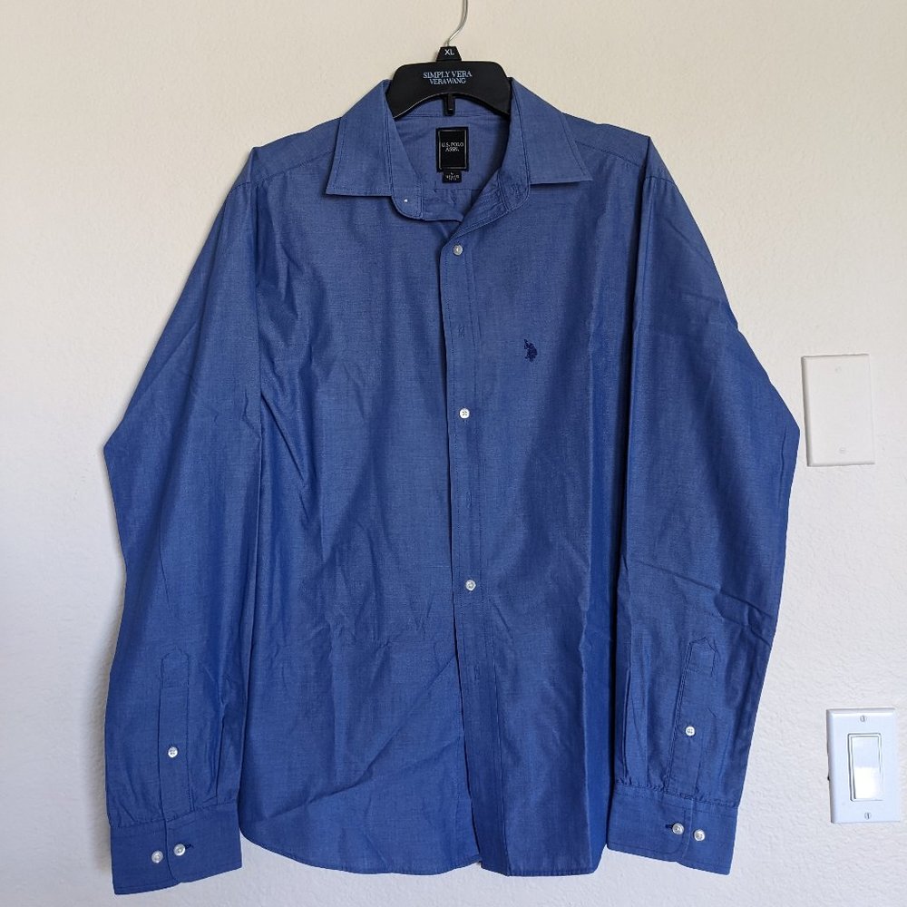 U.S. POLO ASSN Blue Button Down Dress Shirt, Size Large